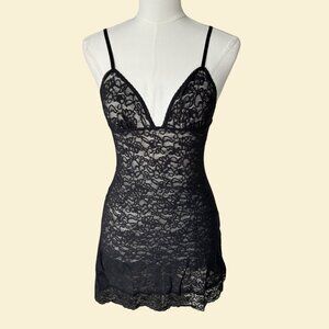Vintage Victoria’s Secret Black Lace Slip Mini Dress